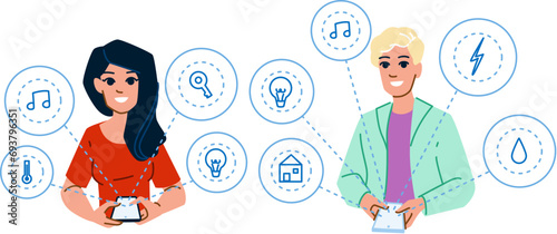 cyborg robotics home automation vector. artificial intelligence, futuristic couch, person future cyborg robotics home automation character. people flat cartoon illustration
