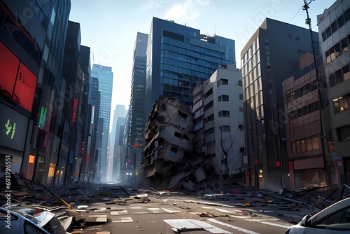 襲撃後の都会風景と崩壊する都市 photo