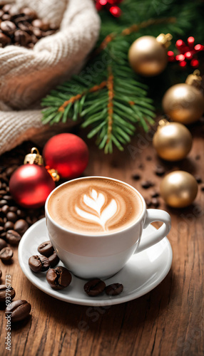 cup of coffee with christmas decorations