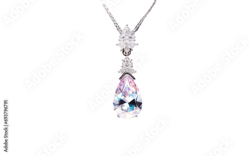 Isolated Elegance Crystal Drop Necklace Isolated on Transparent Background PNG.