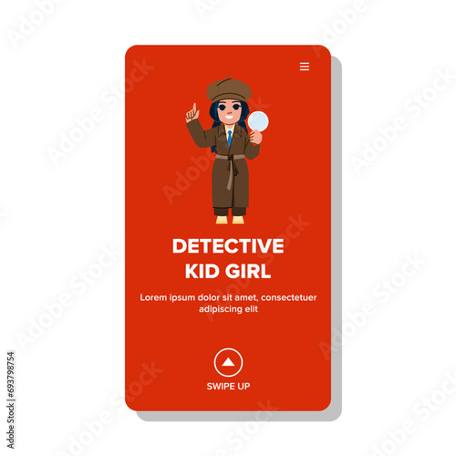 little detective kid girl vector. crime agent, child cute, costume funny little detective kid girl web flat cartoon illustration