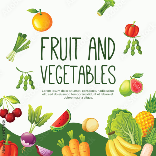 Social media post template design for fruit and vegetarian food