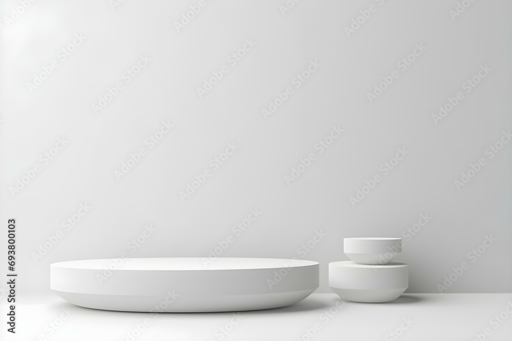 3d Render Abstract Mock Up Scene. White Podium and White Background for Product. 3d Render Abstract Mock Up Scene. White Podium and White Background for Product.