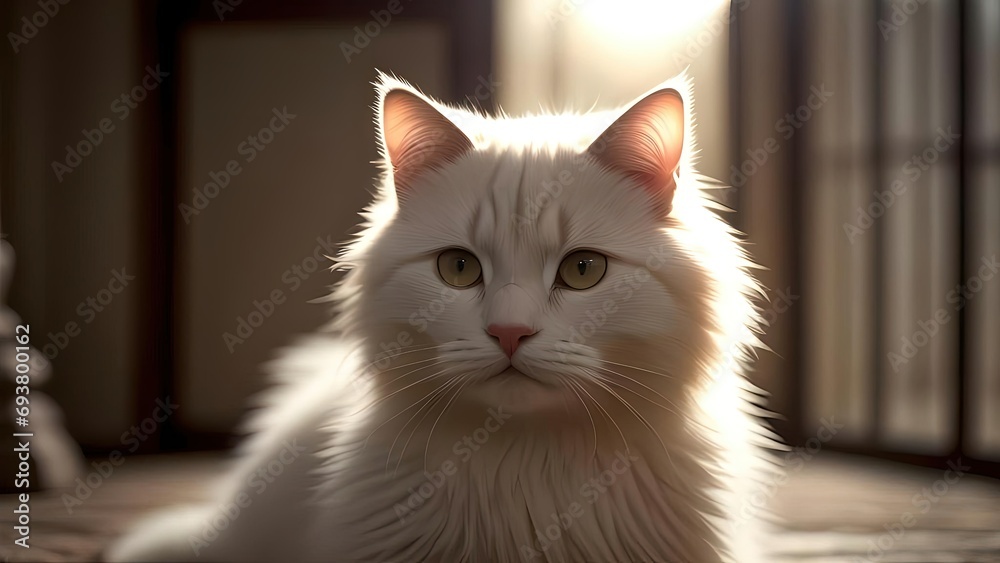 Portrait of a beautiful white cat with yellow eyes
