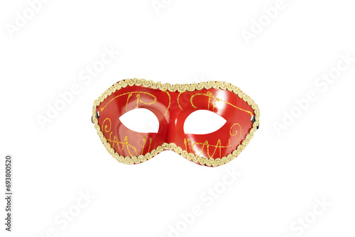 Carnival mask, red vintage masquerade accessory isolated
