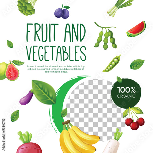 Social media post template design for fruit and vegetarian food