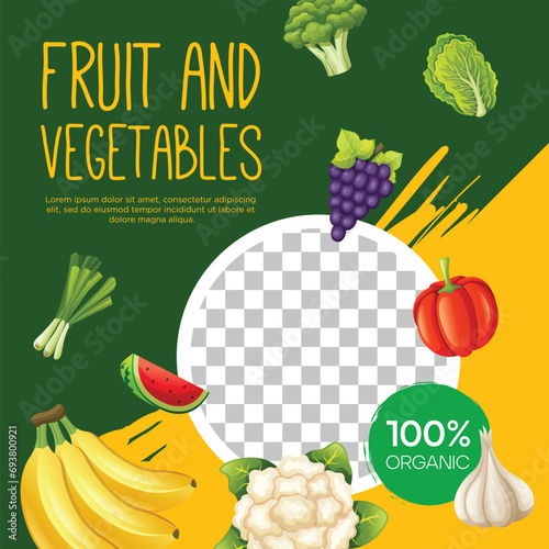 Social media post template design for fruit and vegetarian food