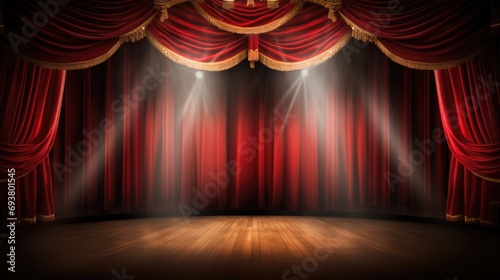 Magic theater stage red curtains Show Spotlight.