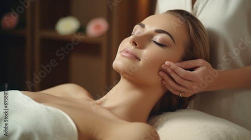 Woman having massage in spa salon.