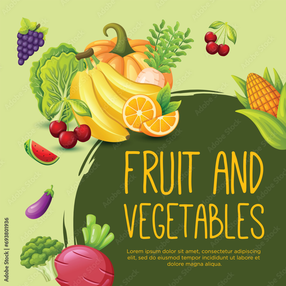 Social media post template design for fruit and vegetarian food Social media post template design for fruit and vegetarian food