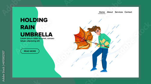 Wallpaper Mural weather holding rain umbrella vector. happy autumn, season parasol, female protection weather holding rain umbrella web flat cartoon illustration Torontodigital.ca