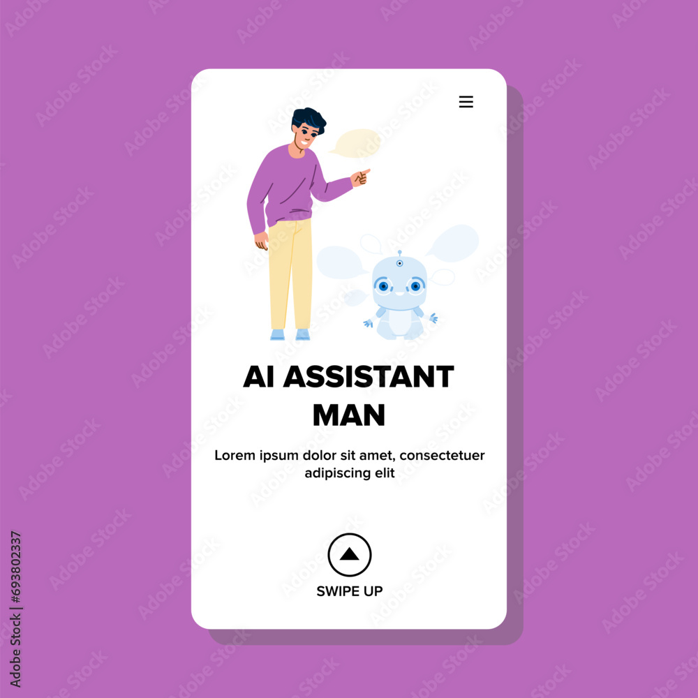 concept ai assistant man vector. robot digital, modern online, business computer concept ai assistant man web flat cartoon illustration concept ai assistant man vector. robot digital, modern online, business computer concept ai assistant man web flat cartoon illustration