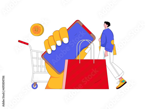 Holiday shopping people doing e-commerce online shopping flat vector concept operation hand drawn illustration
