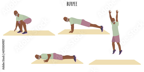 Senior man doing burpee exercise