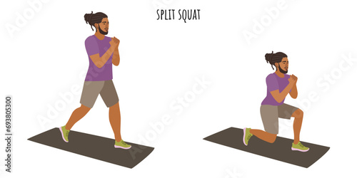 Young man doing split squat exercise