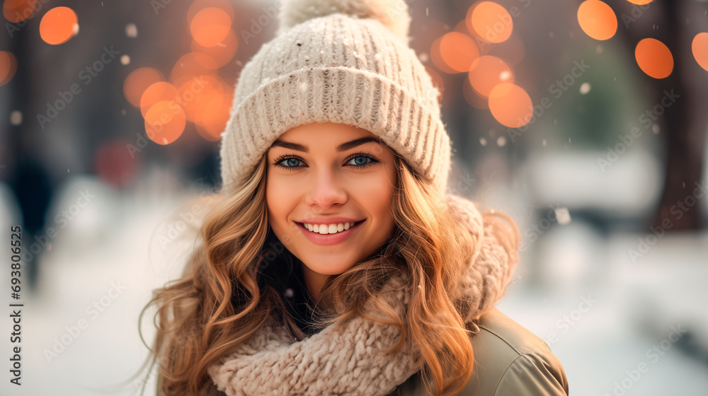 portrait of a woman in a winter city portrait of a woman in a winter city