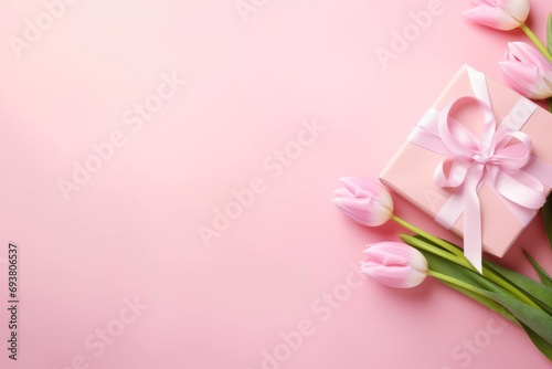 Beautiful composition spring flowers. Bouquet of pink tulips flowers on pastel pink background. Valentine's Day, Easter, Birthday, Happy Women's Day, Mother's Day.