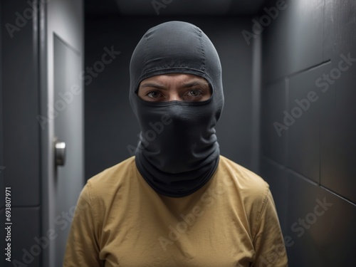 Сlose-up of a person with a balaclava, a dangerous terrorist or conspirator photo