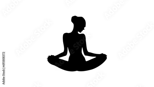 woman in yoga pose, black isolated silhouette of beautiful woman sitting and meditating