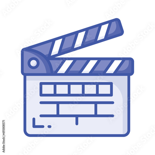 Movie clapper board, filmmaking device icon in modern style, ready to use vector