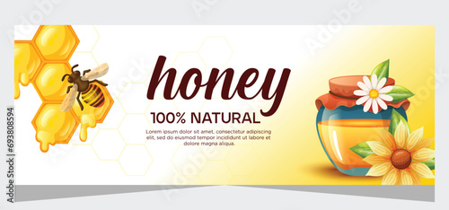 Horizontal honey advertising banner design. Honey vector illustration