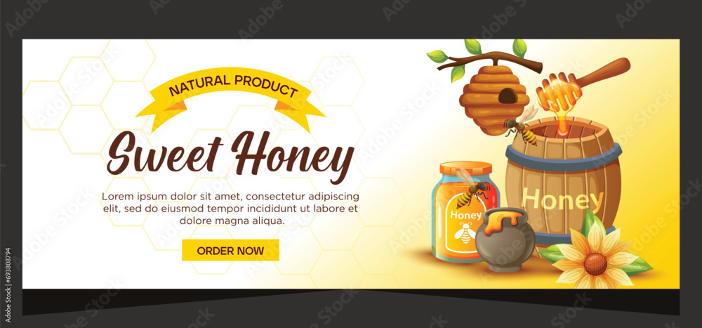 Banner template with honey concept design for promotion