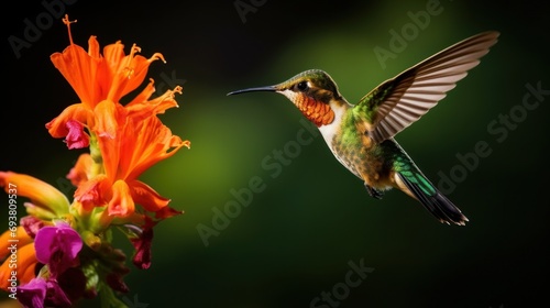 A Rufous Crested Coquette Hummingbird is seen in flight
