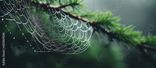 Macro photograph of forest spider web with shallow focus