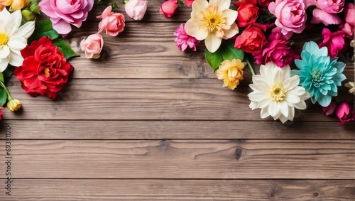 Website Banner, International Flowers Themed Wooden Background, Top View, Copy Space for Text © varol