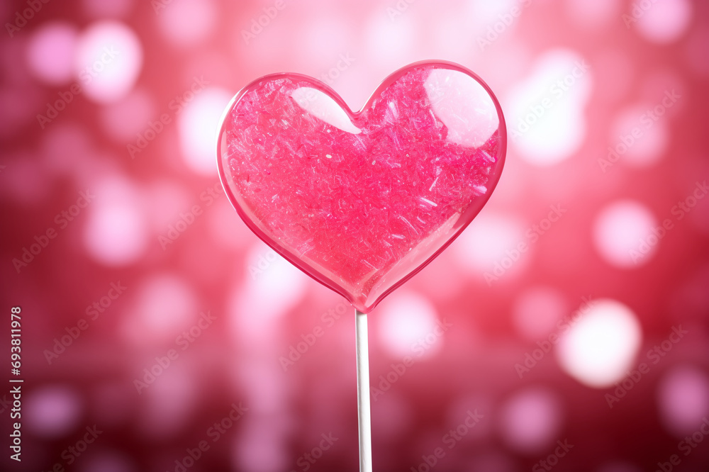 Pink heart-shaped lollipop with empty space for text on a bright, festive background. A small gift for your significant other for Valentine's Day Pink heart-shaped lollipop with empty space for text on a bright, festive background. A small gift for your significant other for Valentine's Day
