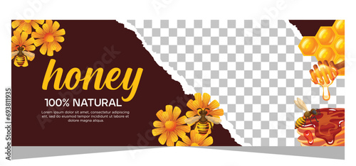 Horizontal honey banner. Organic natural honey vector illustration