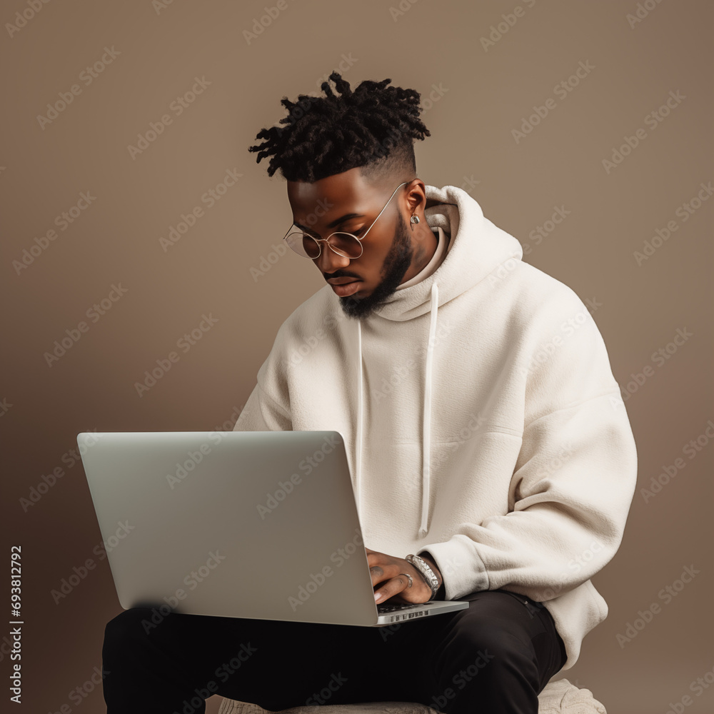 businessman working on laptop isolated minimalistic businessman working on laptop isolated minimalistic