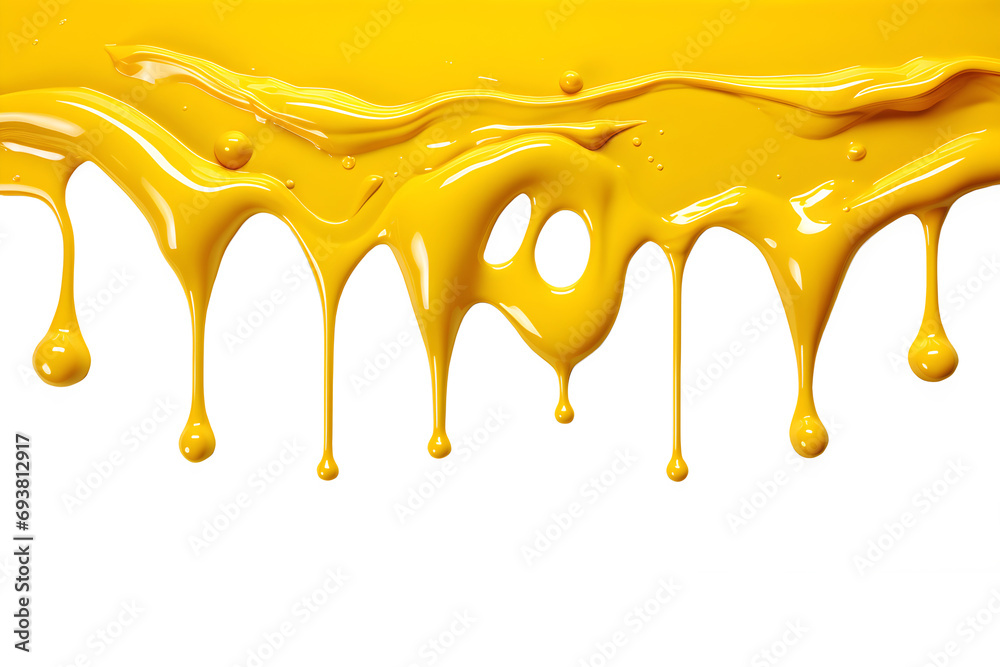 yellow paint melting down isolated on transparent background ,generative ai