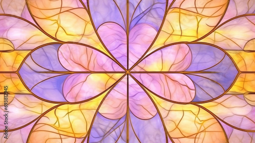 Stained glass window background with colorful Leaf abstract. 