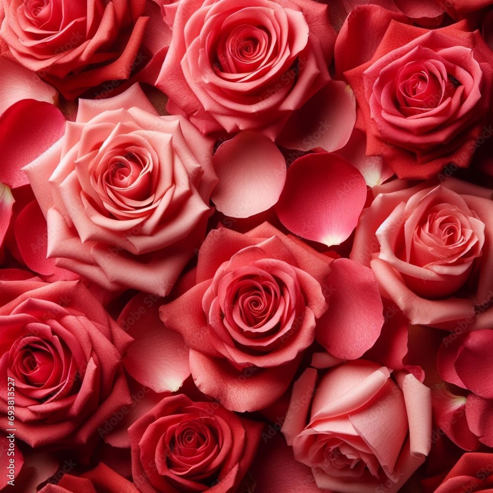 background of pink and red roses with petals, for postcard, invitation banner for Valentine's Day, wedding, March 8 background of pink and red roses with petals, for postcard, invitation banner for Valentine's Day, wedding, March 8