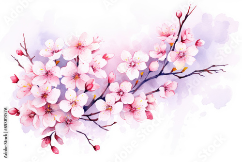 Watercolor spring seasonal cherry blossom flower and sakura flower Ai generated © Tanu
