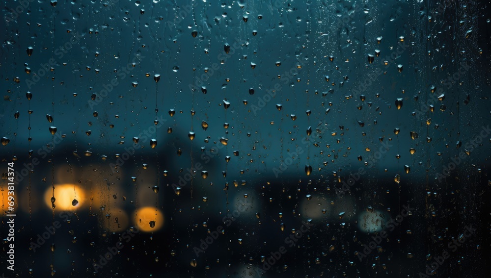 Rain fell splashing on the window