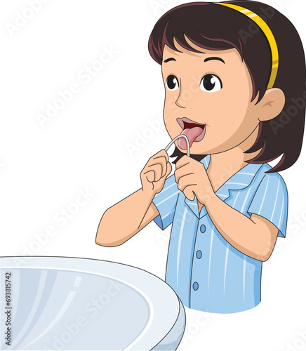 Girl flossing her teeth vector illustration