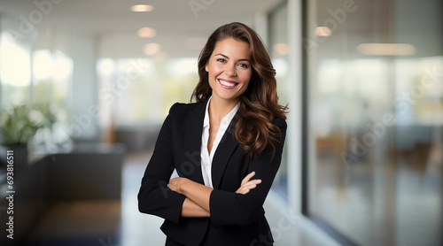 Professional business woman headshot in modern office background, real estate, legal, attorney, finance and sales photo