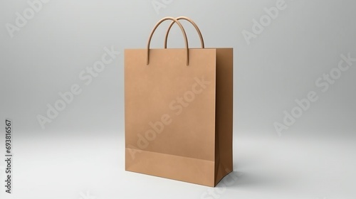 Craft brown paper bag and handle3d retail reusable branding merchandise illustration