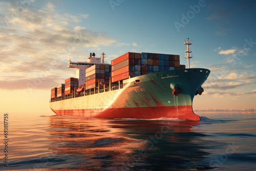 Container Cargo freight ship in the calm sea Ai generator