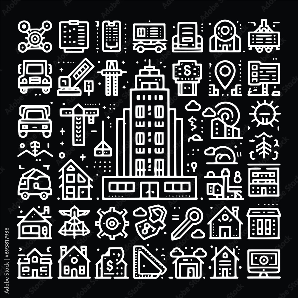 Buildings Icons Set - Architectural Vector Symbols for Design Projects Minimallest building logo black and white
