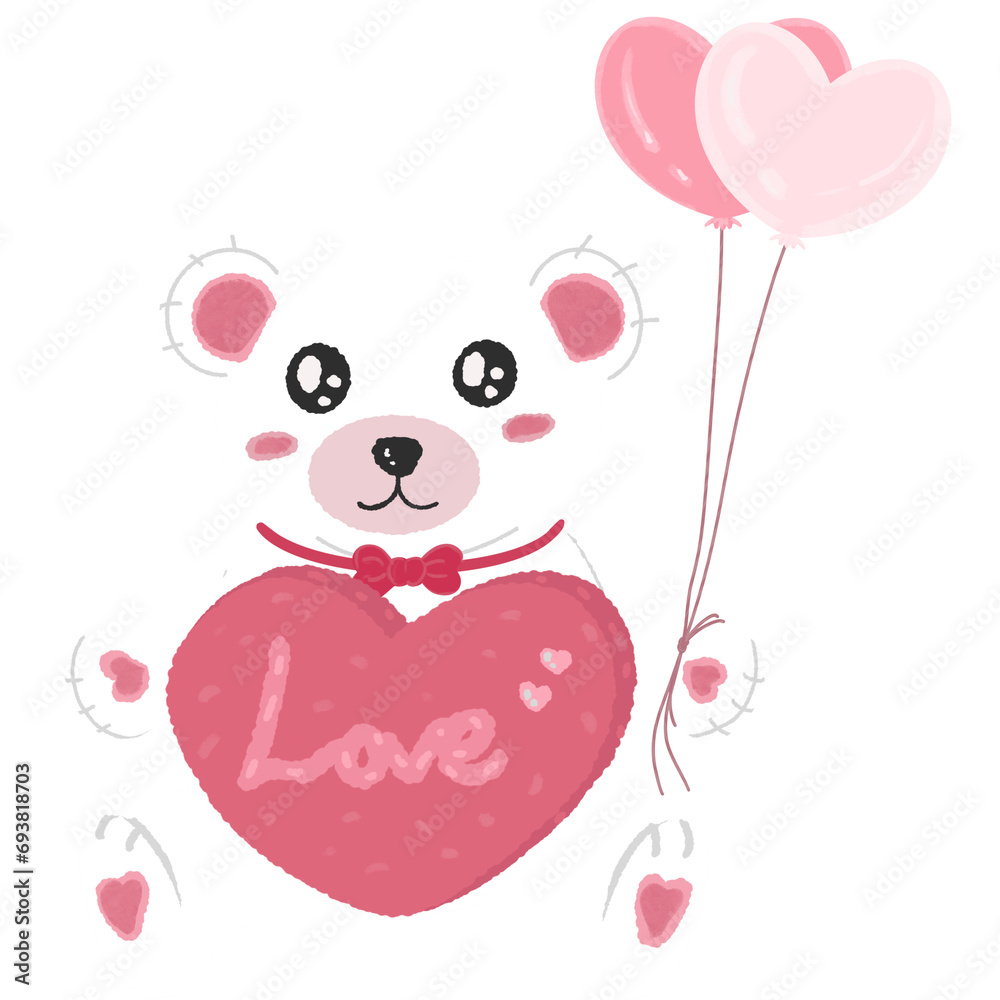 teddy bear with heart and balloons