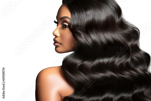 stock image of Young Model with body wave hair bundles isolated PNG photo