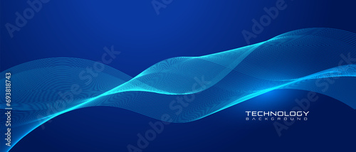 Abstract blue technology background with wave line particle elements