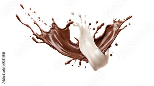 Milk and chocolate splashing isolated on transparent background, PNG File photo