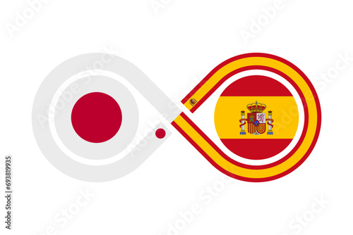 unity concept. japan and spain flags. japanese and spanish language translation icon. vector illustration isolated on white background