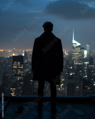 Guy silhouette at the skyscraper