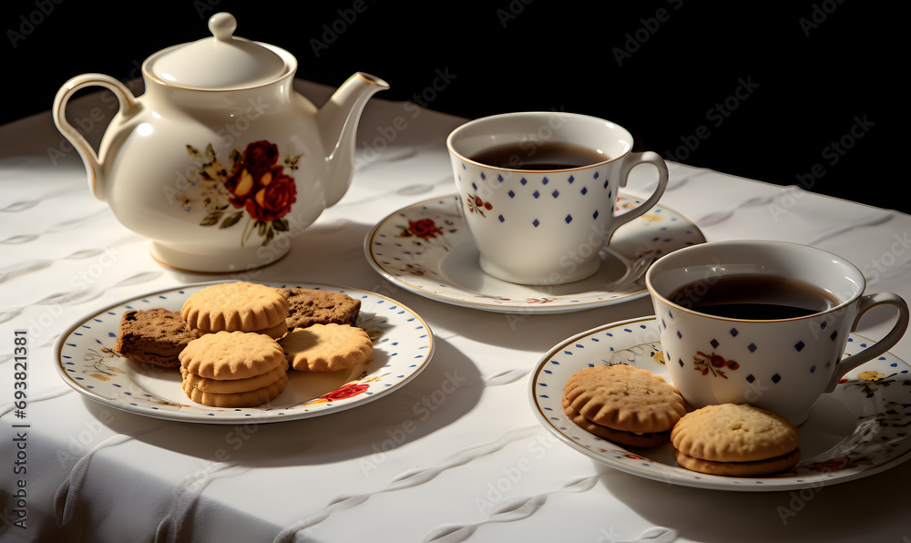 Tea set and cookies, Generative AI Tea set and cookies, Generative AI