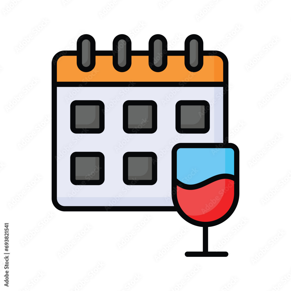 Calendar with drink glass showing concept icon of annual event vector design Calendar with drink glass showing concept icon of annual event vector design